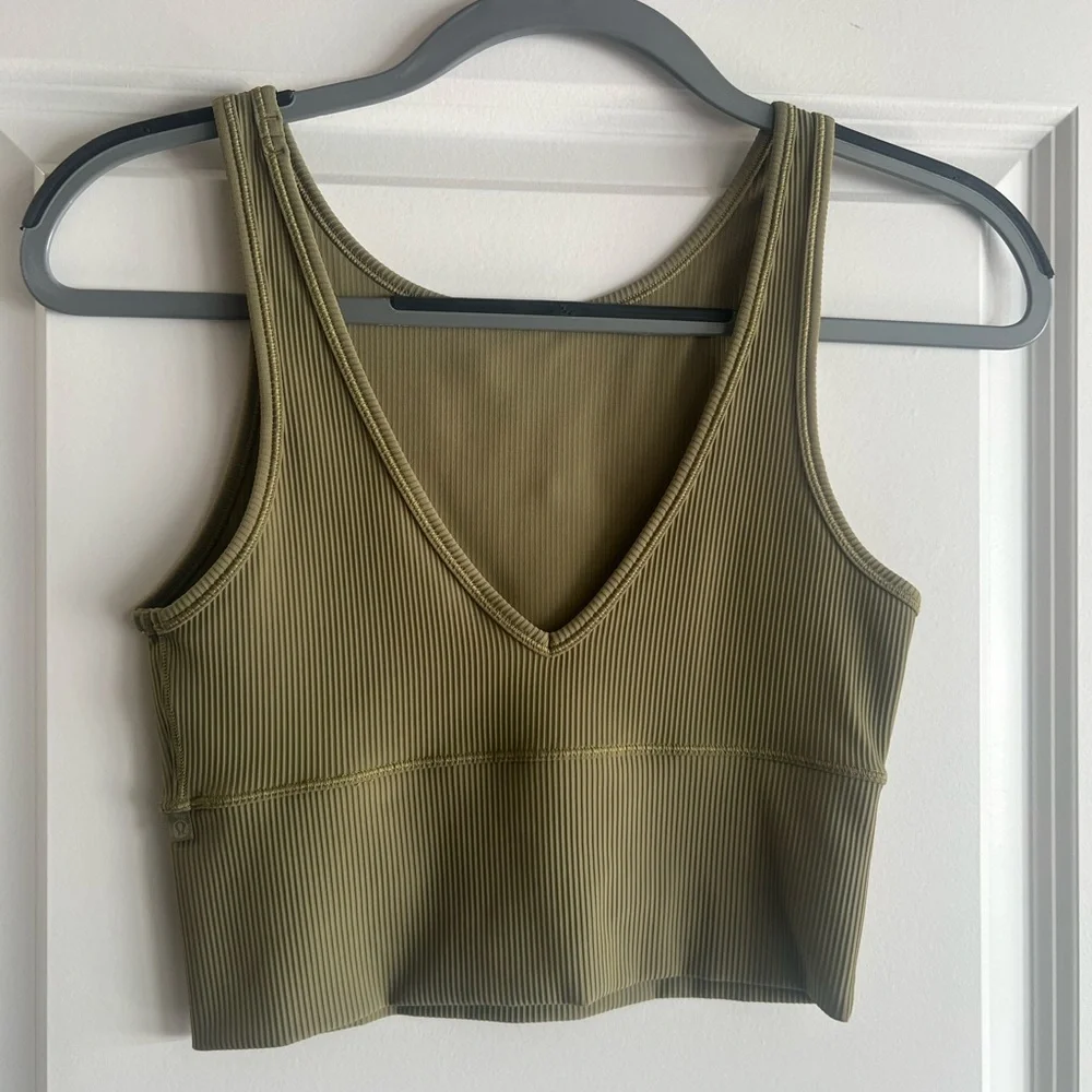 Olive Green Ribbed Tank Top - Picture 2 of 3